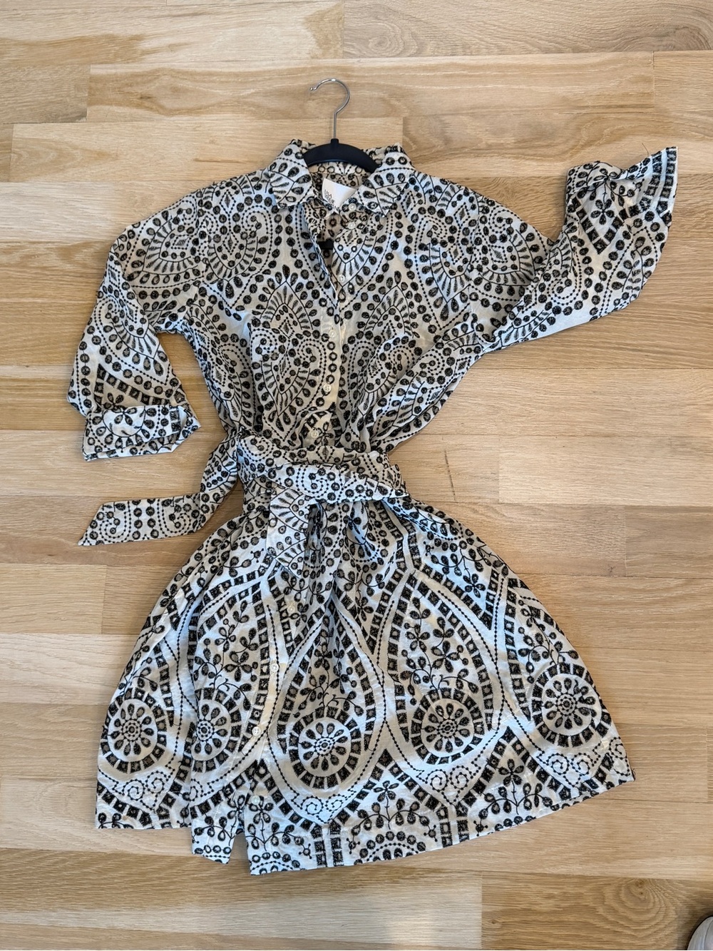 Lisa Marie Fernandez Black & White embroidered Shirt Dress with Tie Waist